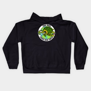 trash turtle, plastic pollution and environmental action icon. Kids Hoodie